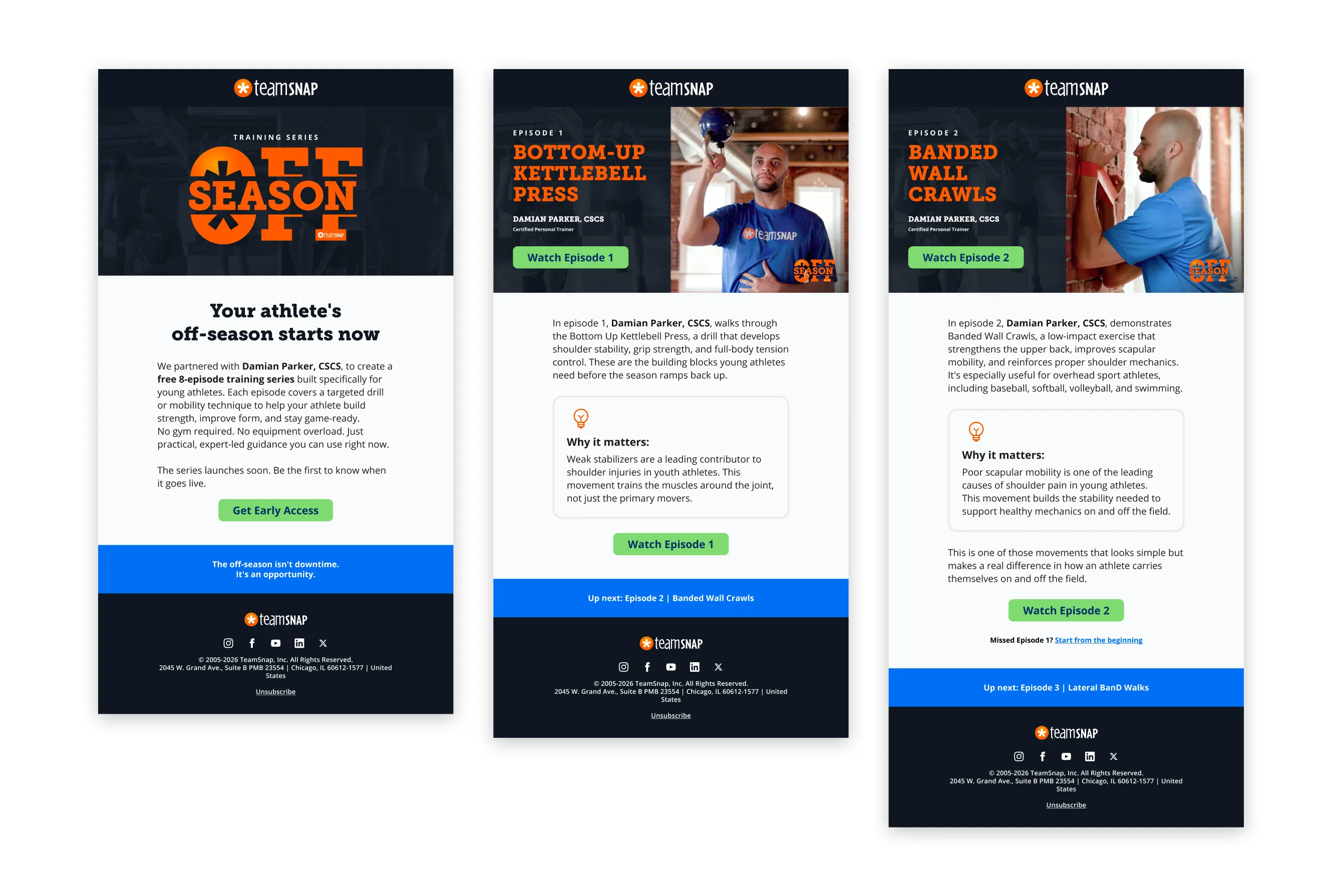 TeamSnap Off-Season Emails flow
